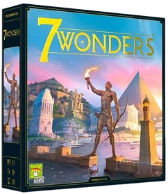 Doos van het bordspel 7 Wonders Duel met historische illustraties.